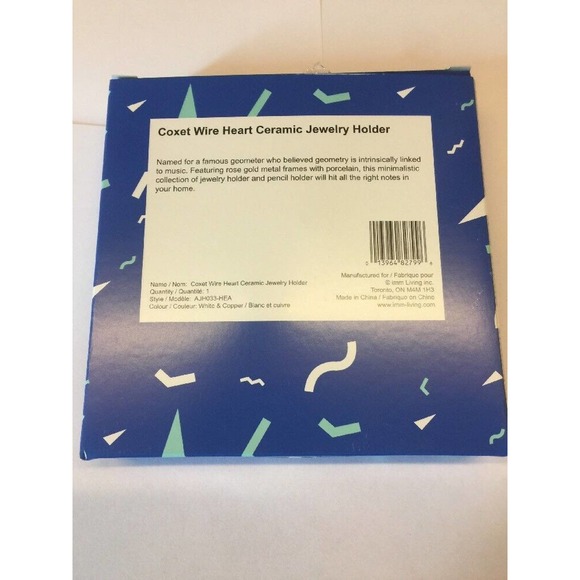 Jewelry Holder IMM Living Coxet Wire Heart Ceramic Ring Plate Copper Vanity NEW - Picture 4 of 8